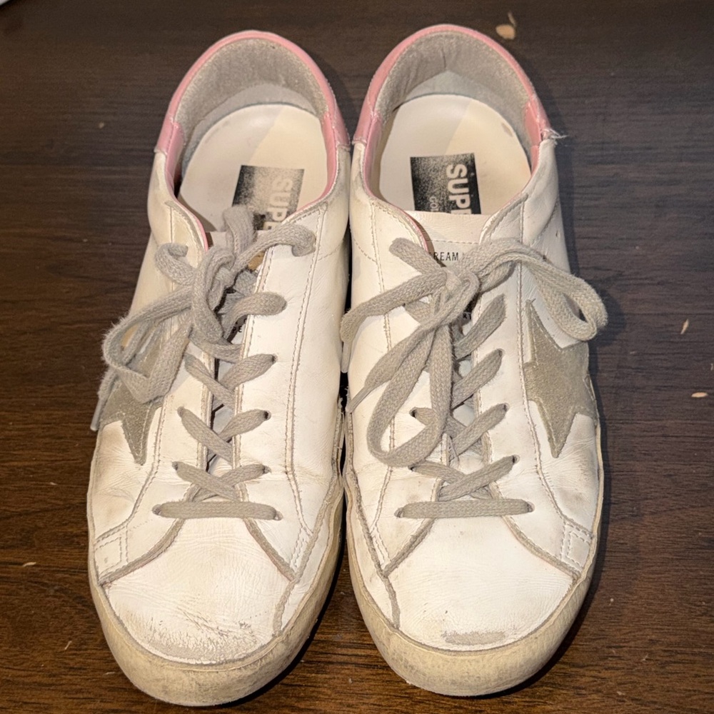 Golden Goose White & Pink Superstar Low-Top Sneakers